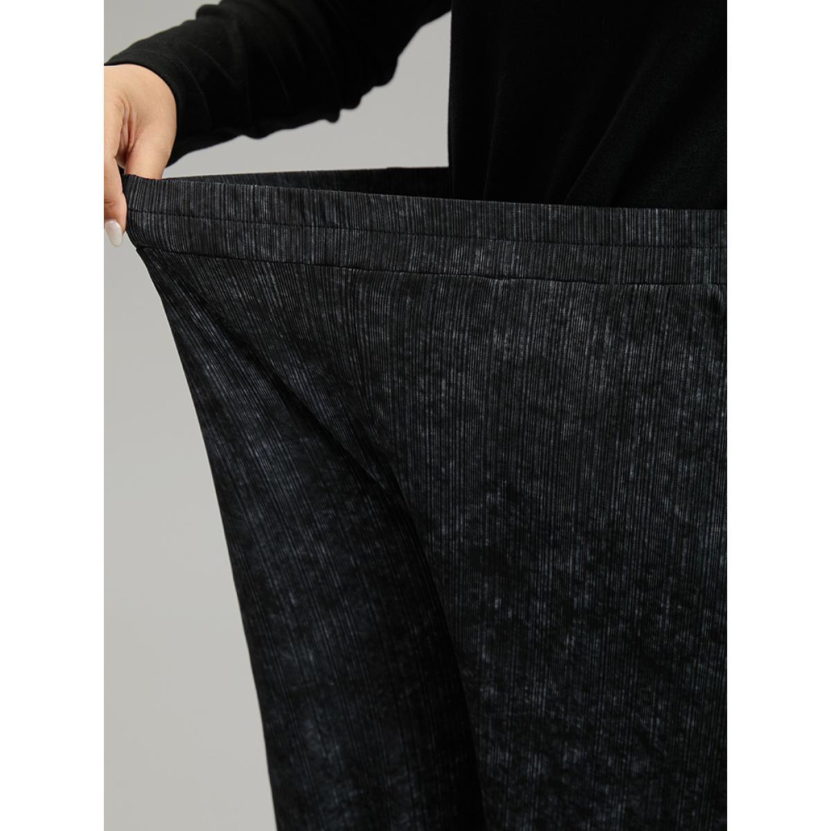 Plus Size Vintage Heather Elastic Waist Wide Leg Pants Women Black Casual Wide Leg High Rise Dailywear Pants BloomChic 12/L Product Image