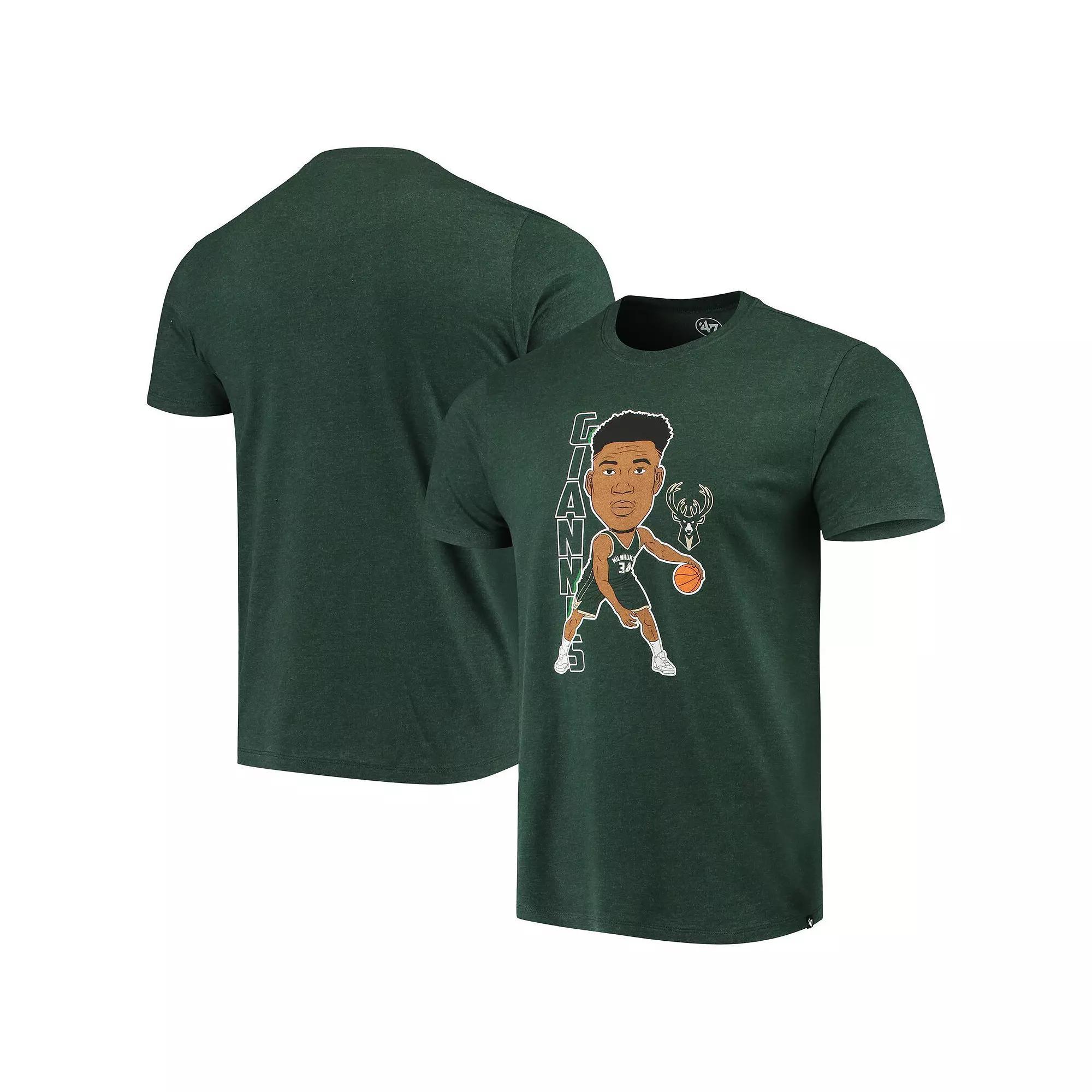 Men's '47 Giannis Antetokounmpo Heathered Hunter Green Milwaukee Bucks Bobblehead T-Shirt, Size: 2XL Product Image