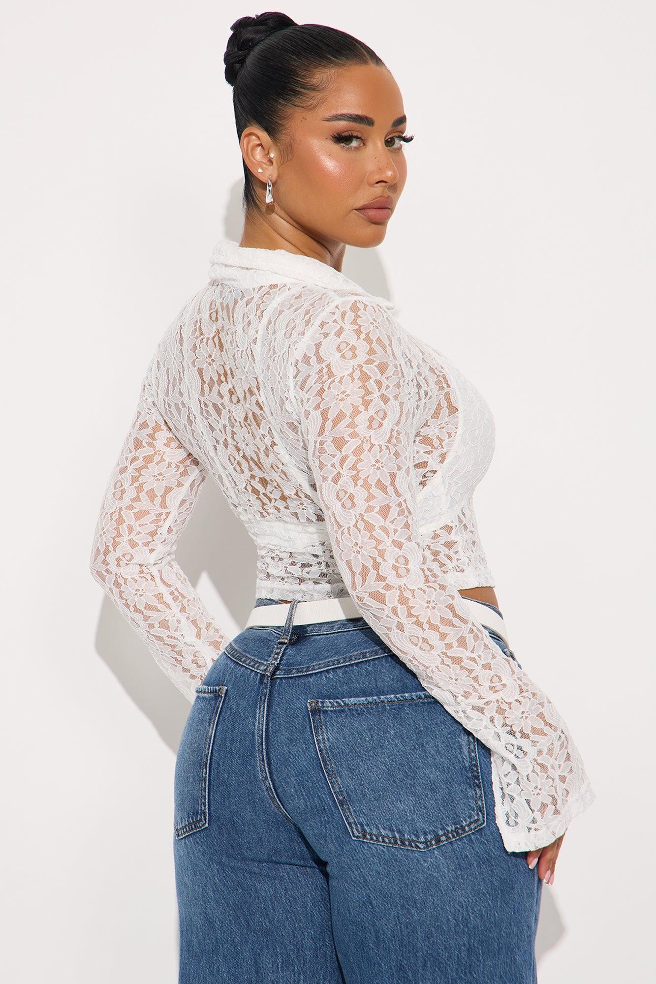 Lana Lace Zip Up Top - White Product Image