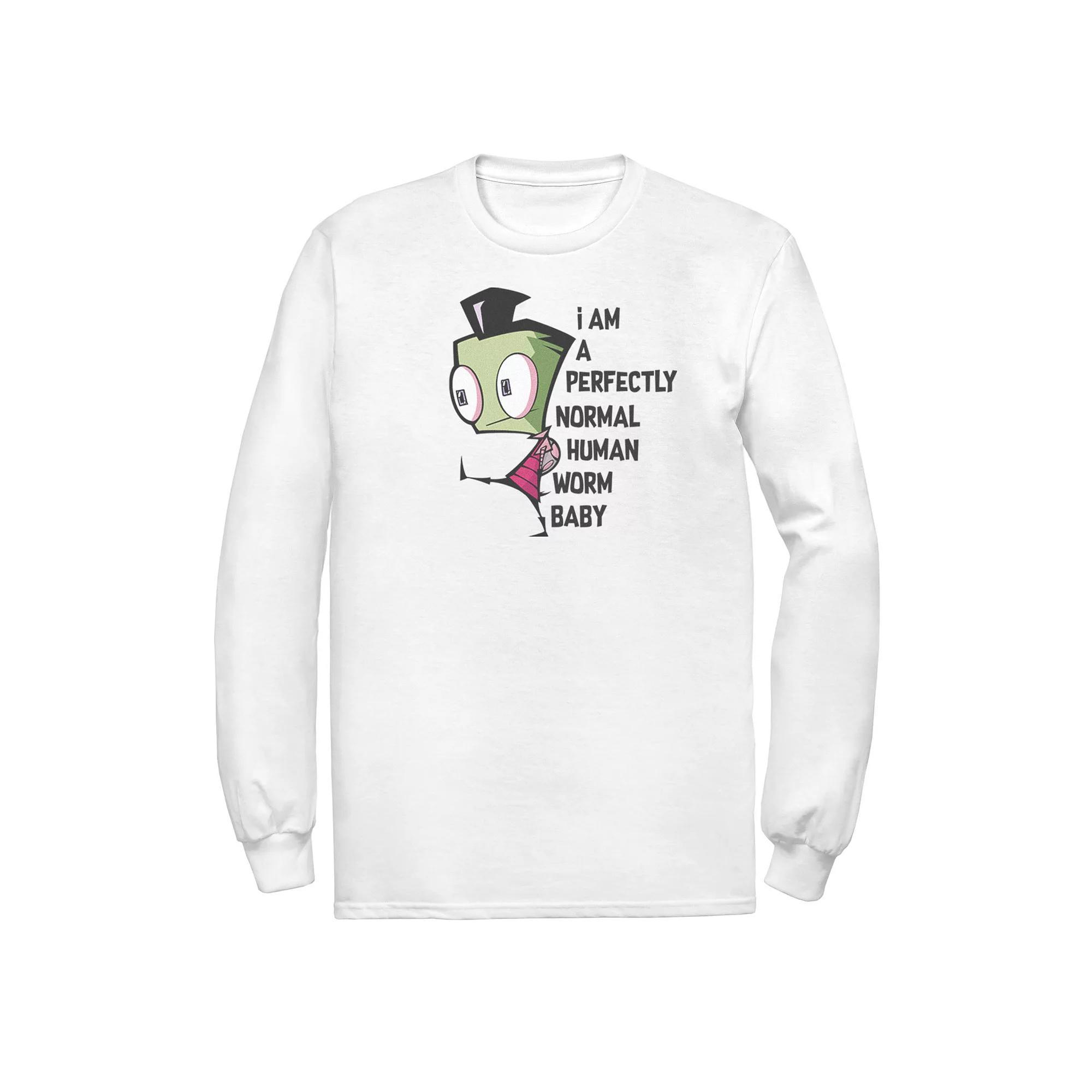 Men's Nickelodeon Invader Zim And Gir Watercolor Portrait Logo Long Sleeve Graphic Tee, Size: Small, White Product Image