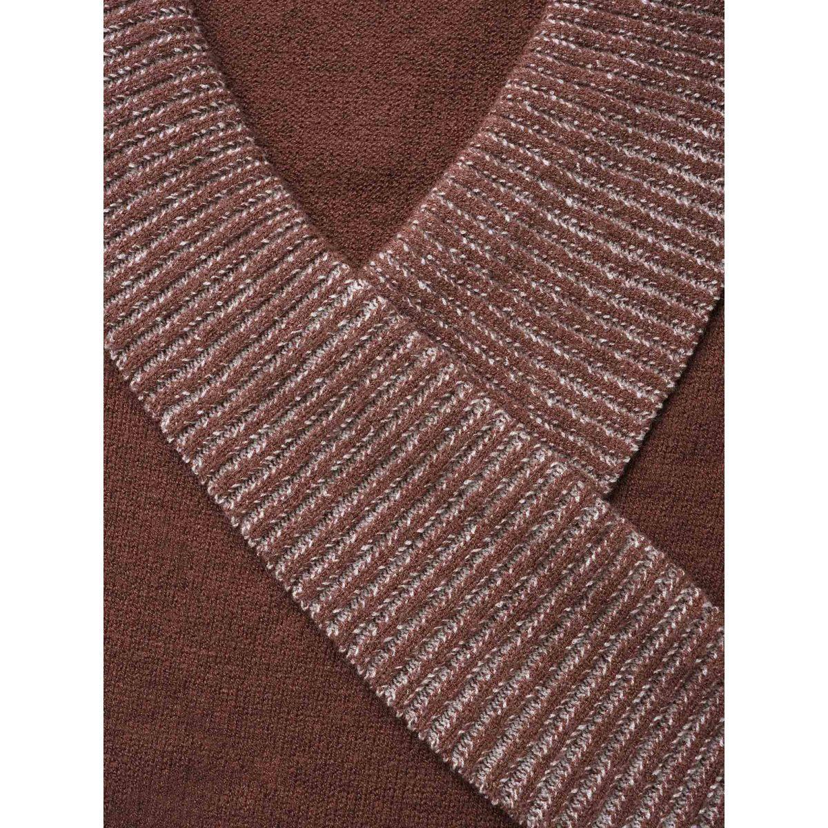 Plus Size Overlap Collar Contrast Button Detail Pullover Rust Women Casual Long Sleeve Overlap Collar Everyday Pullovers BloomChic 22-24/3X Product Image
