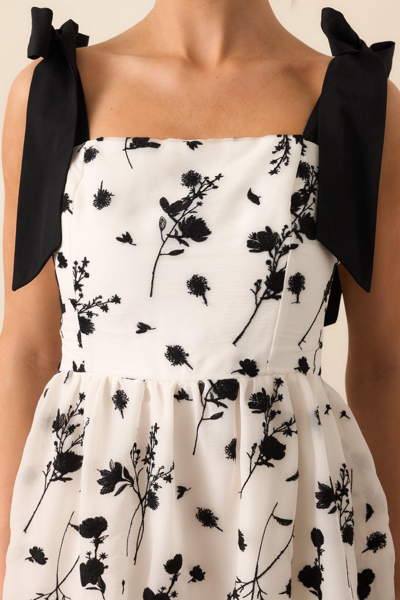 Right On Time Black Floral Embroidered Midi Dress Product Image