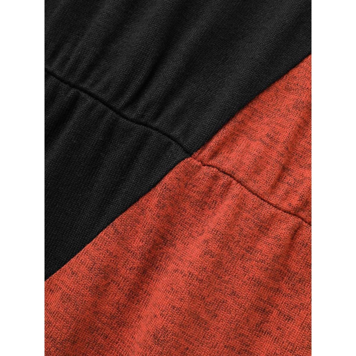 Plus Size Contrast Patchwork Lantern Sleeve Dress Black Women Casual Contrast Round Neck Long Sleeve Curvy BloomChic 18-20/2X Product Image