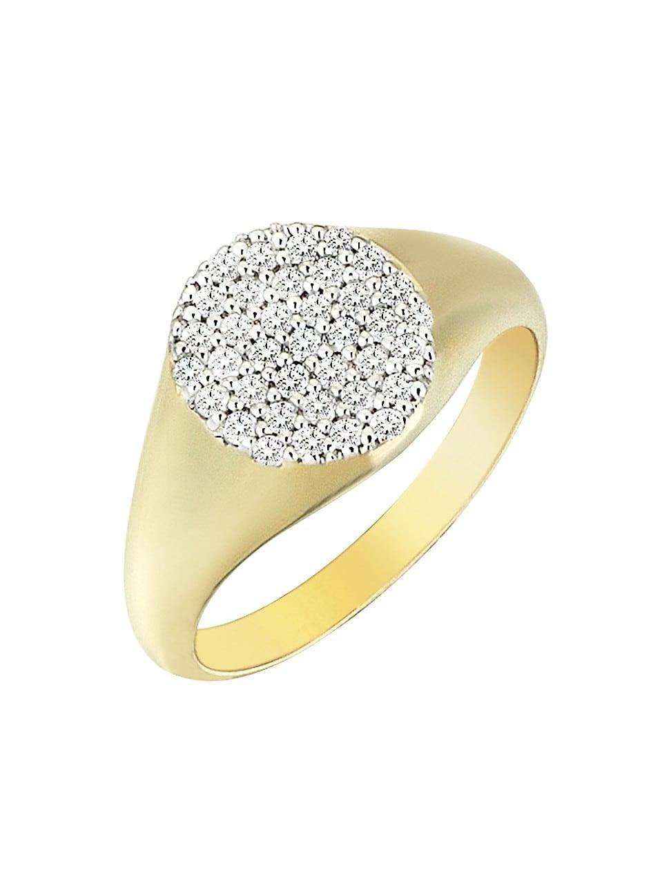 Womens Pav 14K Yellow Gold & 0.27 TCW Diamond Signet Ring Product Image