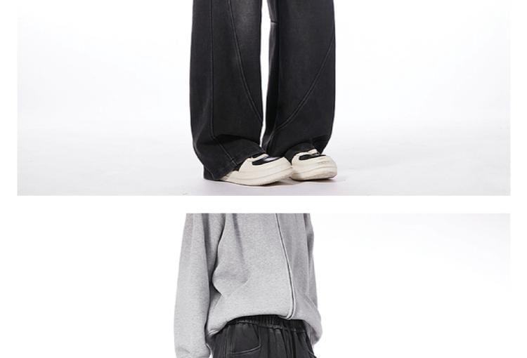 Drawstring Waist Washed Panel Straight Leg Cargo Jeans Product Image