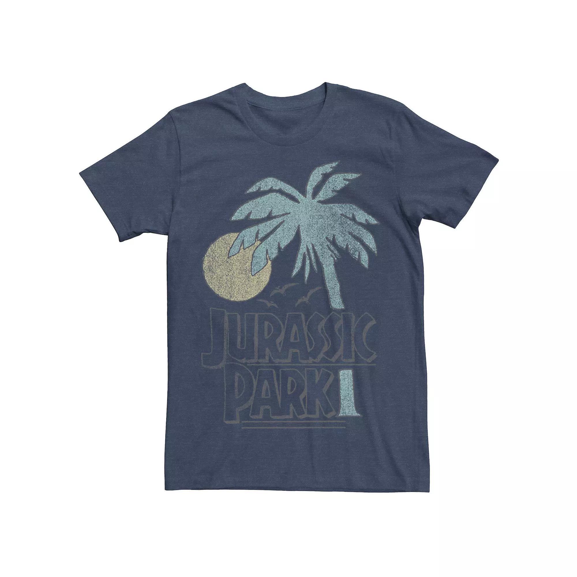 Men's Jurassic Park Palm Tree Sunset Logo Tee, Size: Large, Blue Product Image
