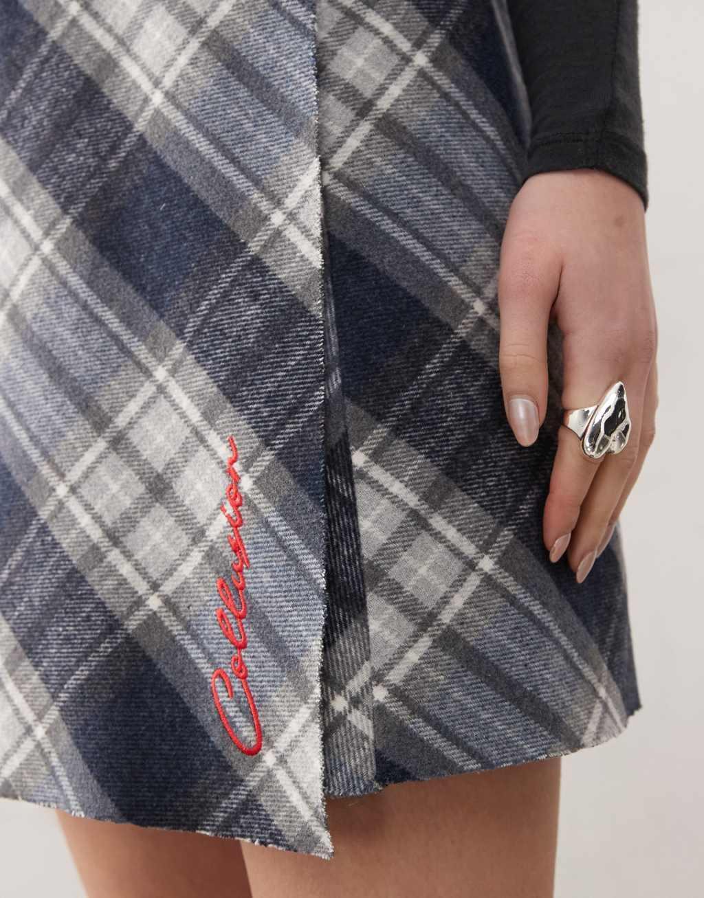 COLLUSION bandeau mini dress in brushed mono check Product Image