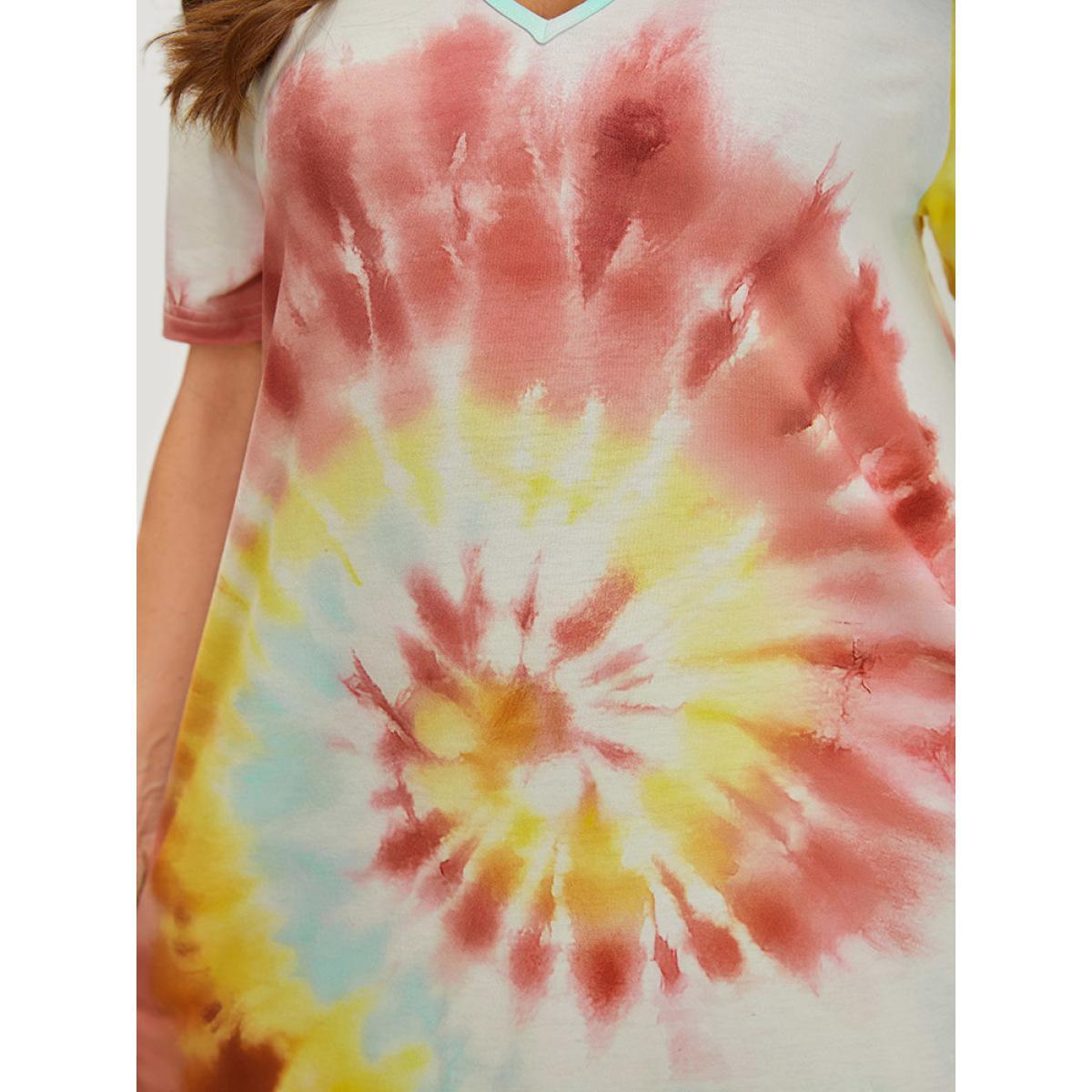 Plus Size Tie Dye Pocket Short Sleeve V Neck Midi Dress Multicolor Women Casual Printed V-neck Short sleeve Curvy Midi Dress BloomChic 28/5X Product Image