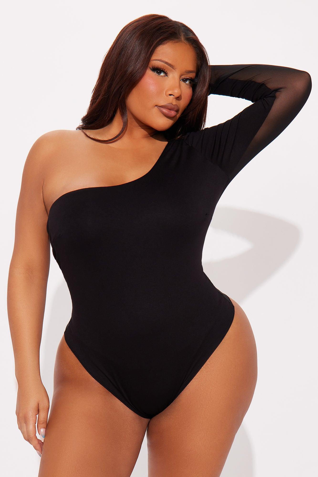 Juniper Long Sleeve One Shoulder Bodysuit - Black Product Image