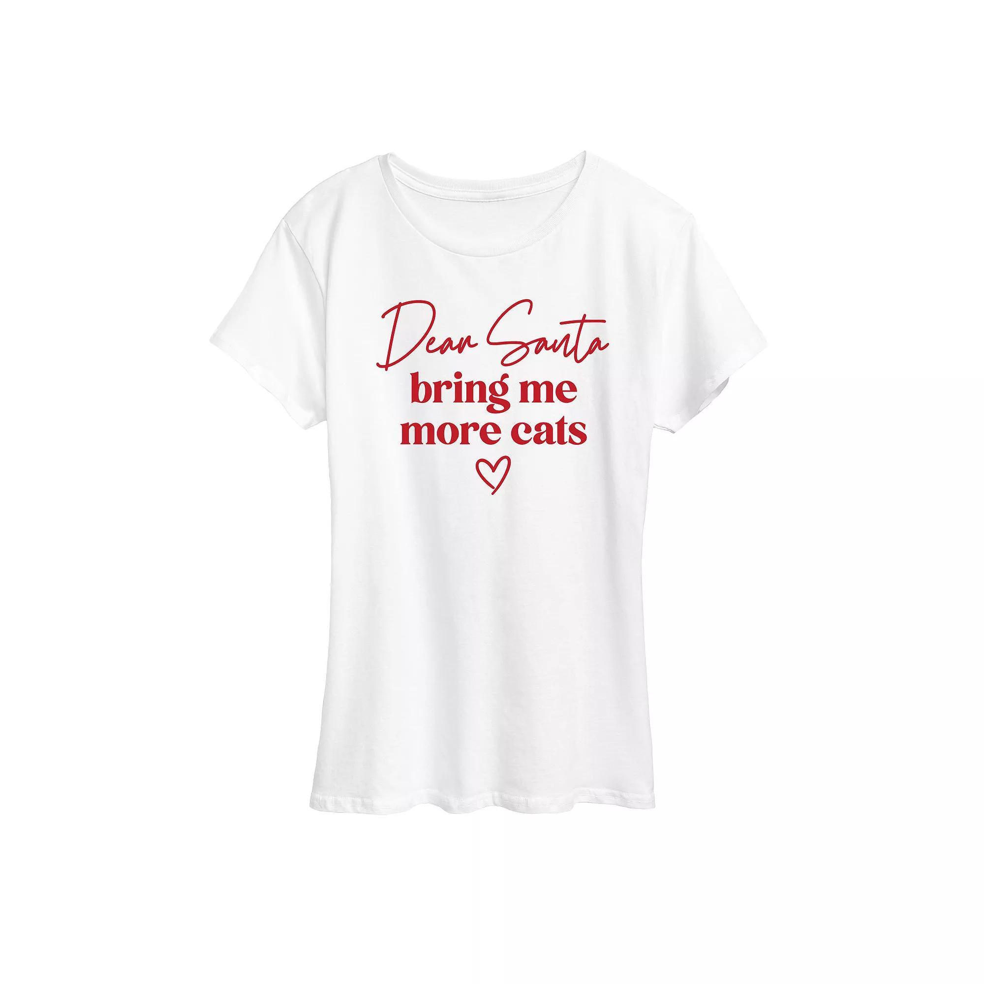 Women's "Bring More Cats Santa" Christmas Graphic Tee, Girl's, Size: XL, White Product Image