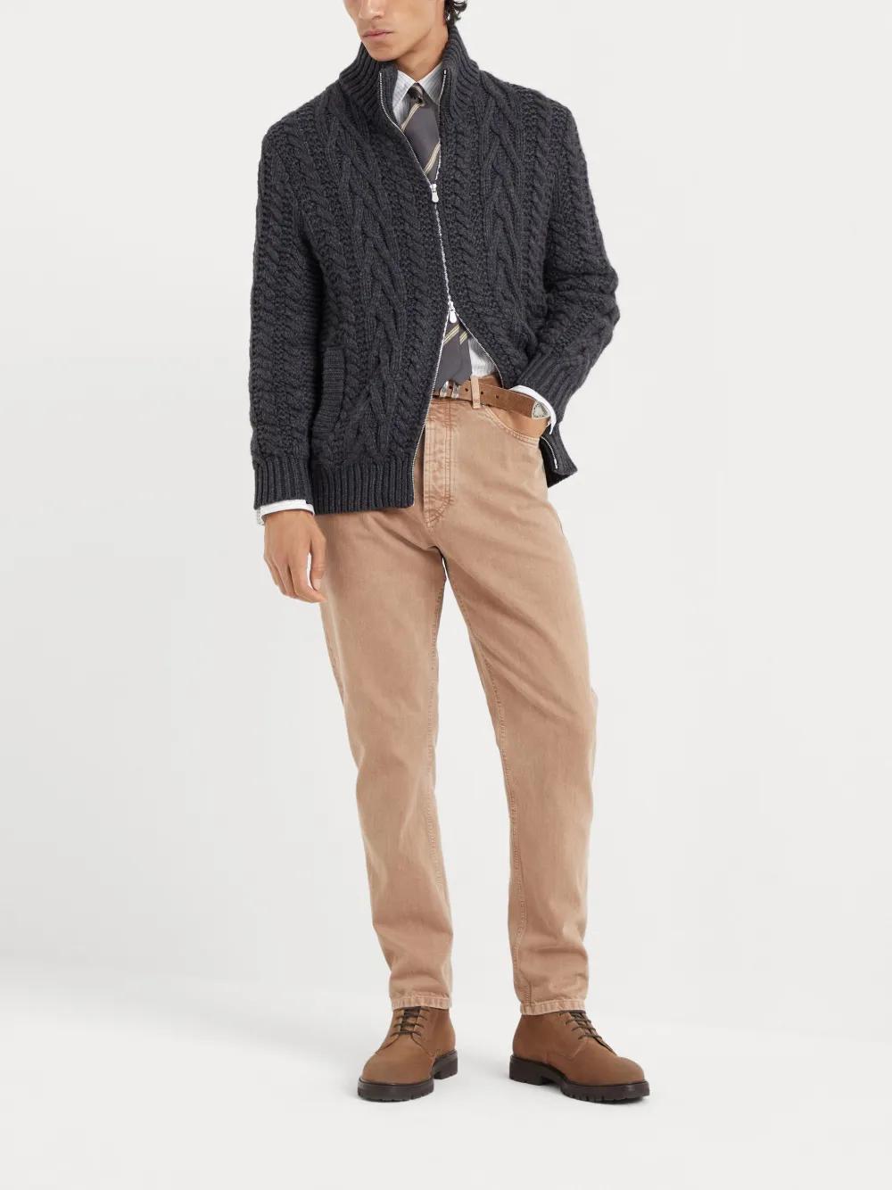 BRUNELLO CUCINELLI Cashmere Irish Cable Turtleneck Cardigan In Grey Product Image