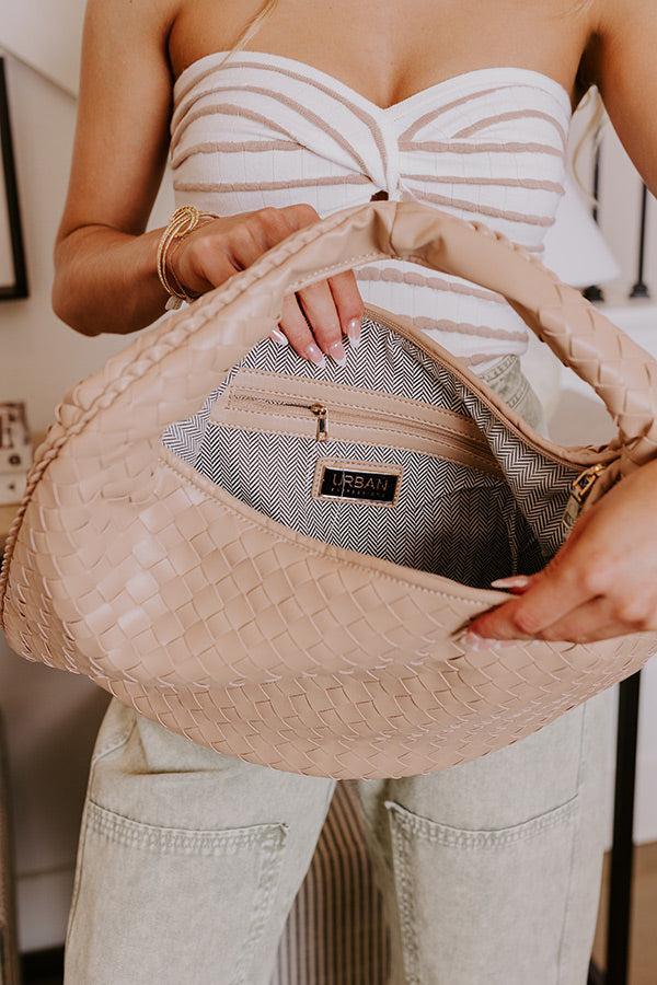 Victoria Faux Leather Woven Tote in Iced Latte Product Image
