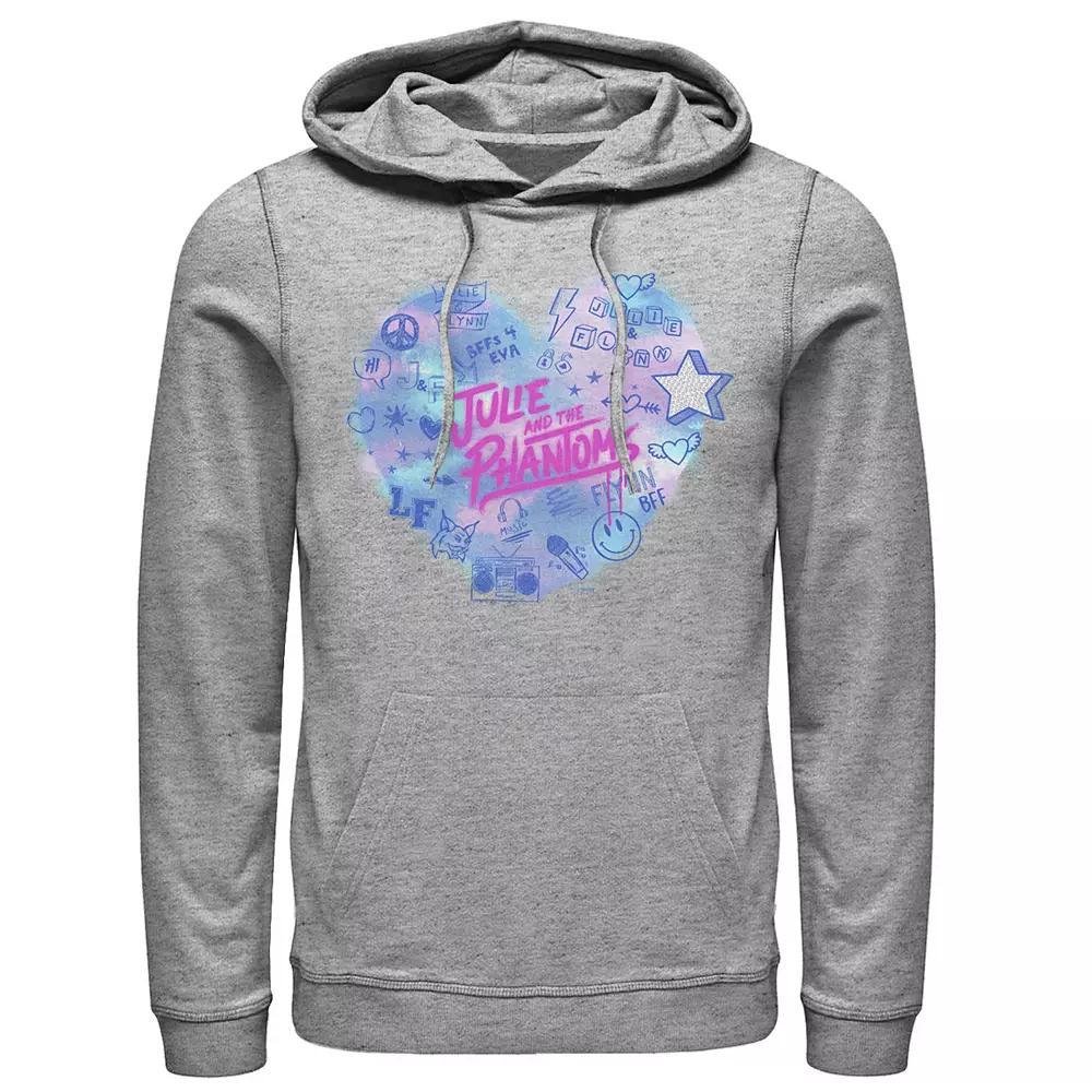 Men's Julie And The Phantoms Airbrush Heart Logo Hoodie, Size: XL, Athletic Grey Product Image