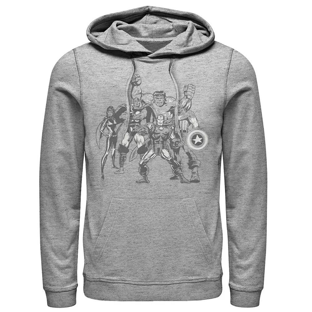 Men's Marvel The Avengers Retro Group Hoodie, Size: Large, Athletic Grey Product Image
