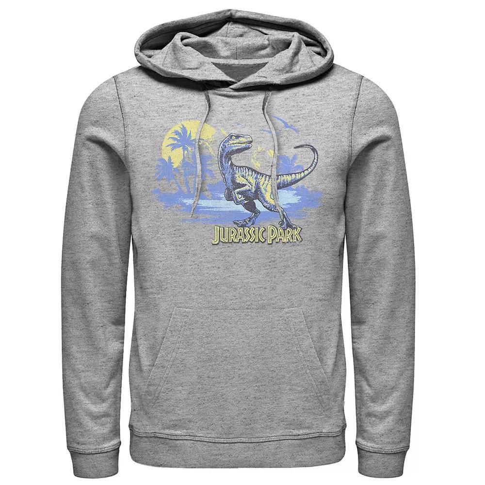 Men's Jurassic Park Raptor Distressed Portrait Hoodie, Size: Small, Athletic Grey Product Image