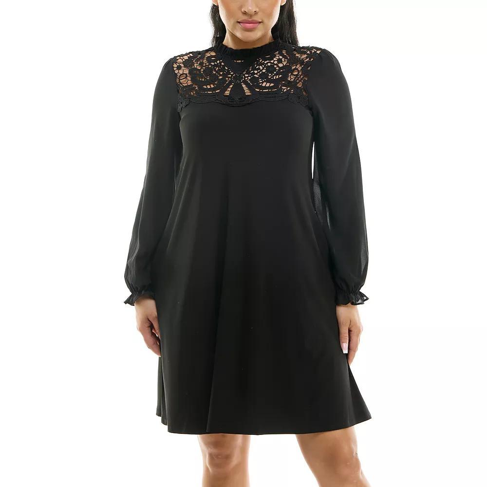 Women's Nina Leonard Chiffon Ruffle Dress, Size: Medium, Black Product Image