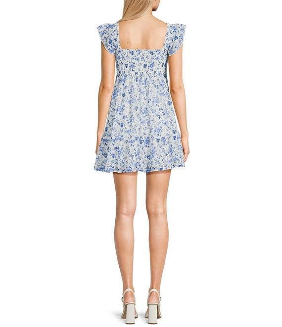 Allison & Kelly Floral Print Flutter Sleeve Empire Waist Smocked Bodice Tiered Babydoll Dress Product Image
