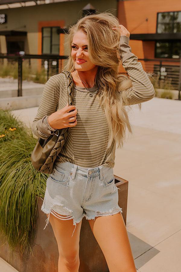 Cue The Chic Stripe Top in Sage Product Image