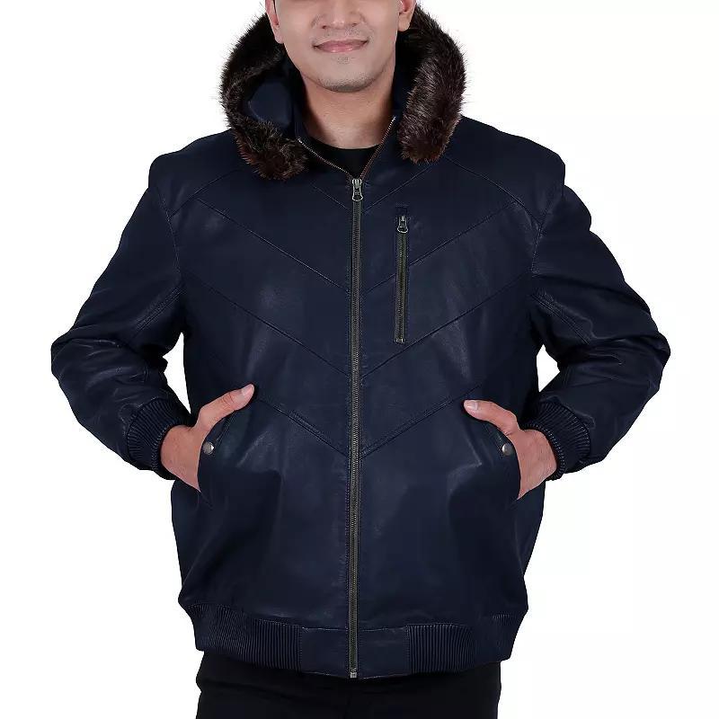 Men's Franchise Ace Leather Hooded Bomber Jacket, Size: Large, Blue Product Image