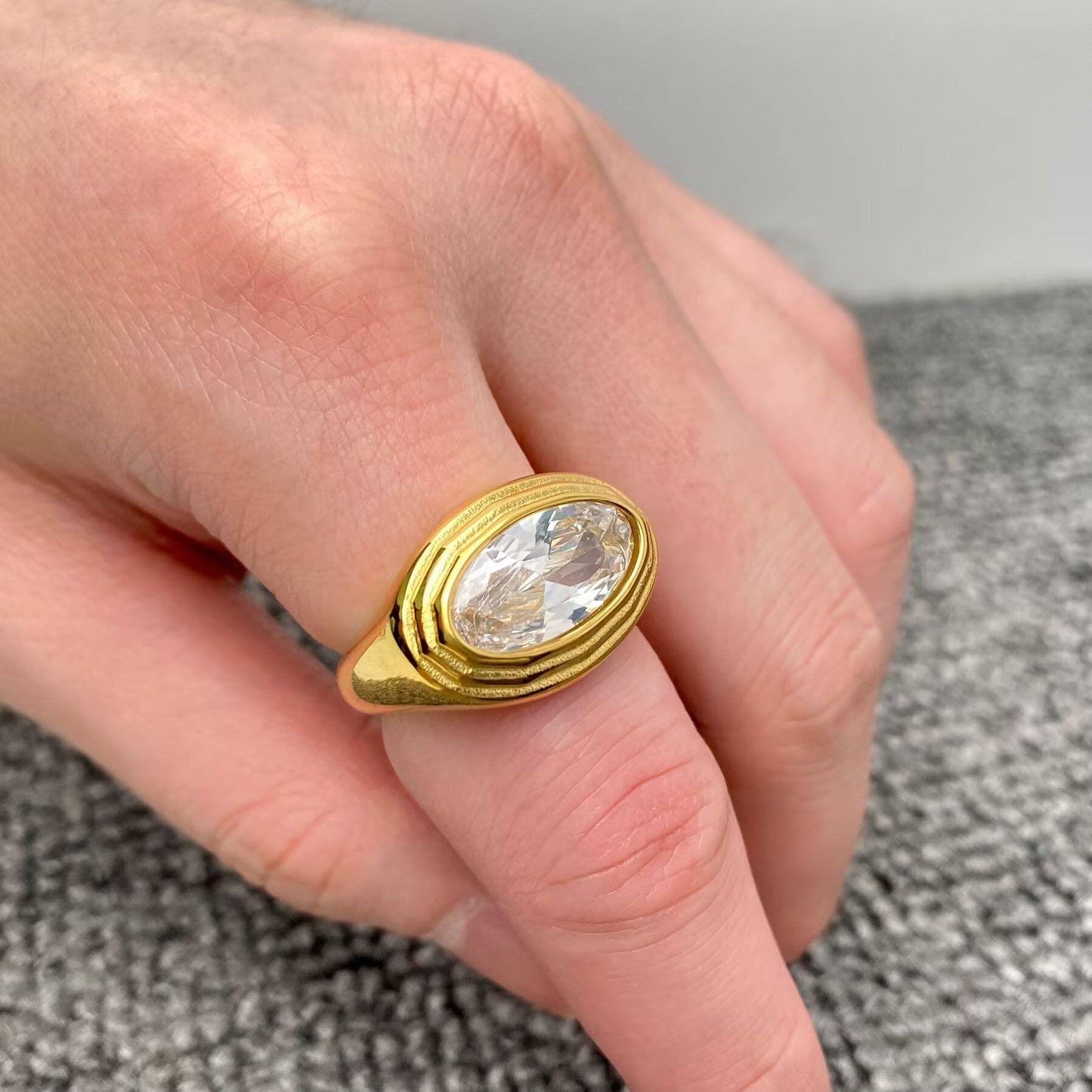 Oval 18K Gold Plated Stainless Steel Ring Product Image