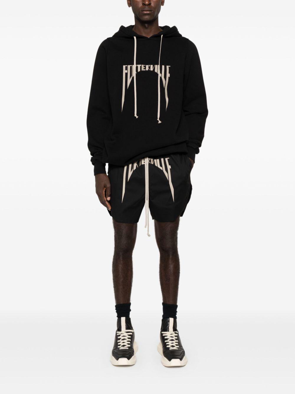 RICK OWENS Motif-embroidered Track Shorts In 0908 Black/pearl Product Image