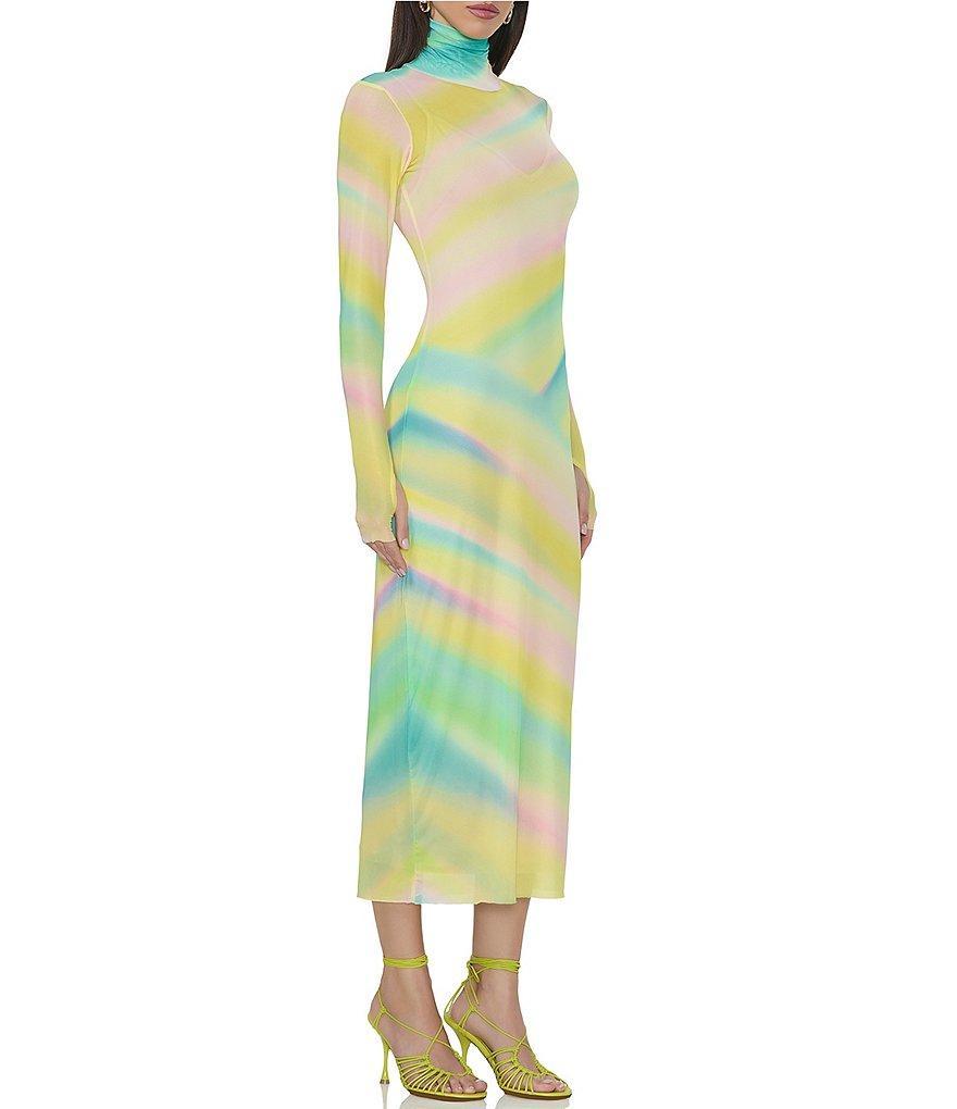 AFRM Shailene Printed Mesh Turtleneck Long Sleeve Midi Dress Product Image