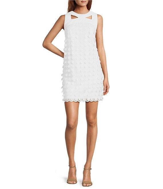 Trina Turk Bev Embroidered Dot Cut-Out Round Neck Sleeveless Sheath Mini Dress Product Image
