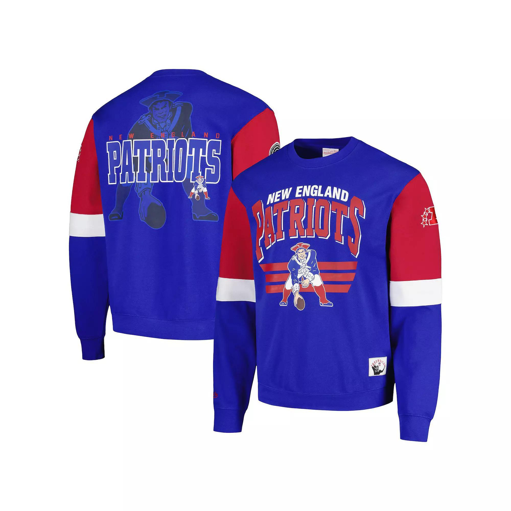 Men's Mitchell & Ness Royal New England Patriots Big & Tall Fleece Pullover Sweatshirt, Size: 4XB, Blue Product Image