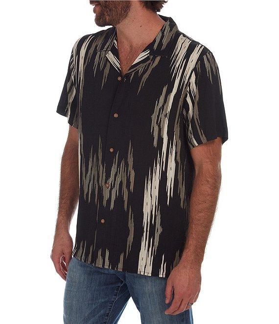PX Clothing Short Sleeve Camp Neckline Vertical Zig-Zag Woven Shirt Product Image