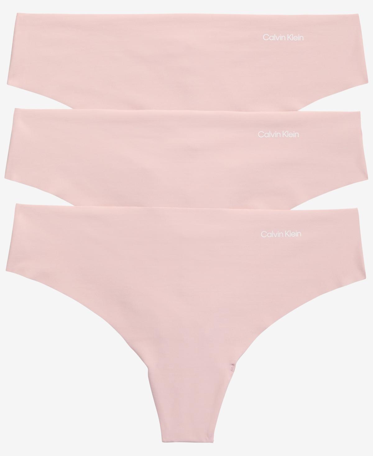 Women's Calvin Klein 3-pk. Invisibles Seamless Thong Panty Set QD3558, Size: XL, Black Speakeasy Bare Product Image