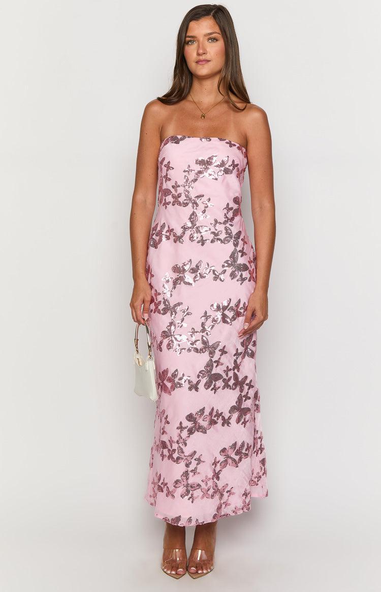Tari Pink Butterfly Sequin Maxi Dress Product Image