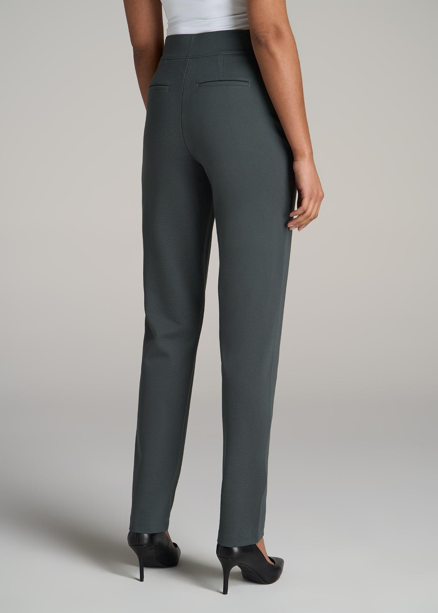 Pull-on Slim Dress Pants for Tall Women in Soft Green Product Image