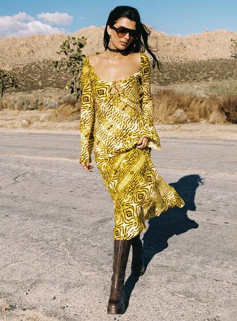 Setting Sun Long Sleeve Maxi Dress Yellow / Black Product Image
