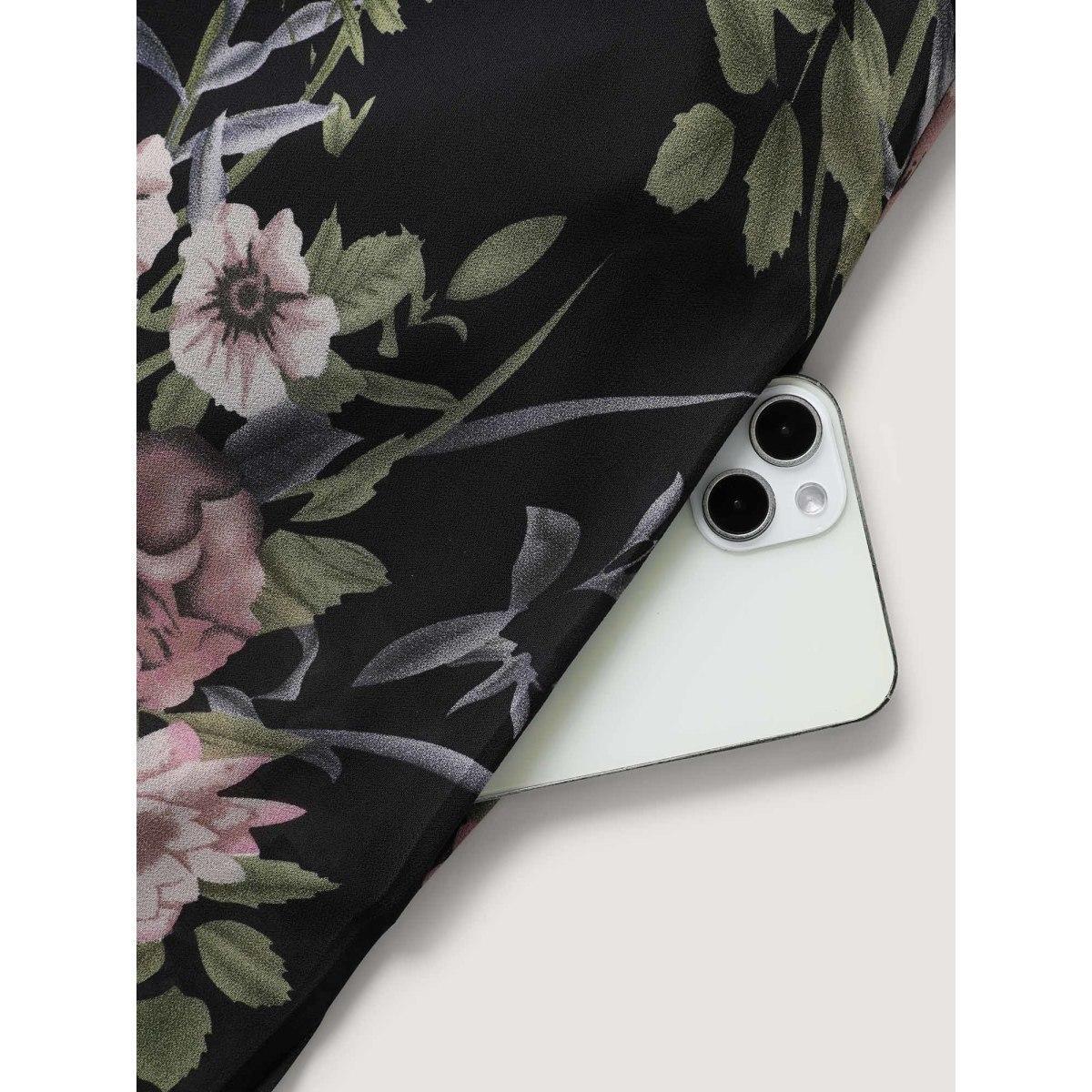 Plus Size Black Chiffon Floral Crisscross Hanky Hem Blouse Women Elegant Short sleeve V-neck Everyday Blouses BloomChic 14-16/1X Product Image