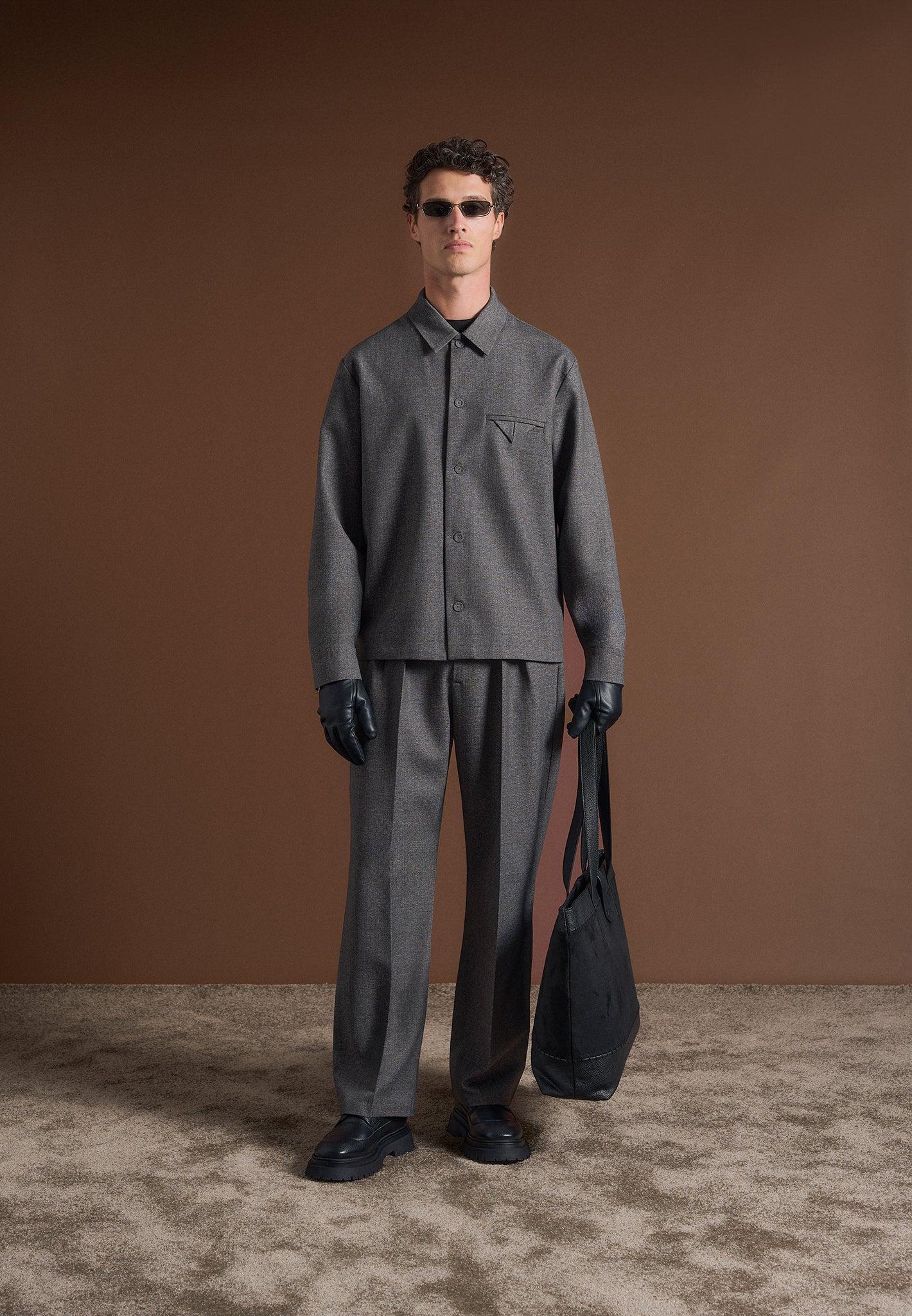 Relaxed Fit Textured Tailored Trousers - Grey Male Product Image