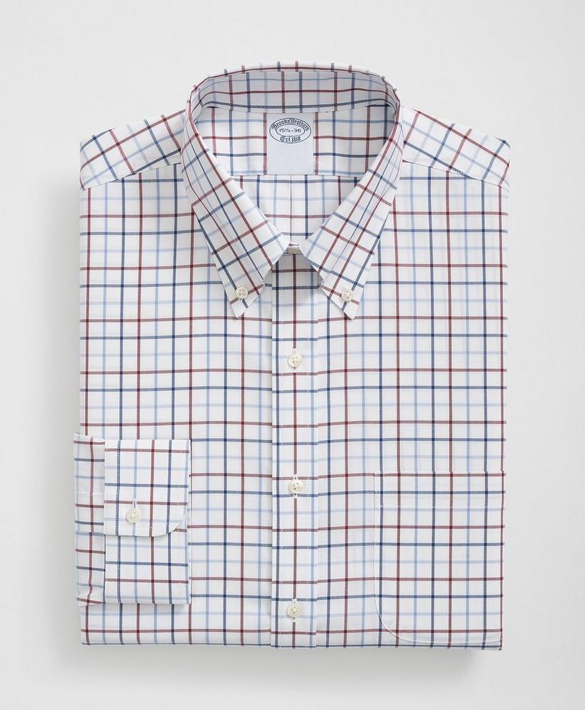 Stretch Supima® Cotton Non-Iron Pinpoint Oxford Polo Button Down Collar, Multi Windowpane Dress Shirt Product Image