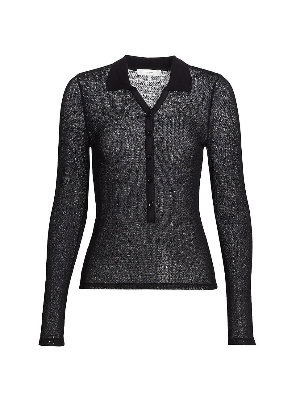 Womens Mesh Semi-Sheer Polo Shirt Product Image