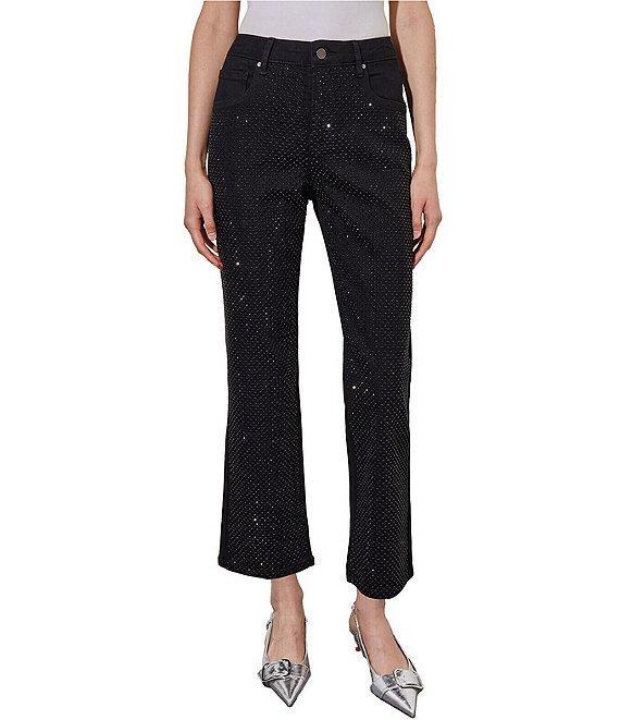 Ming Wang Stretch Denim Crystal Stud Front Detail Flared-Leg Ankle Jeans Product Image