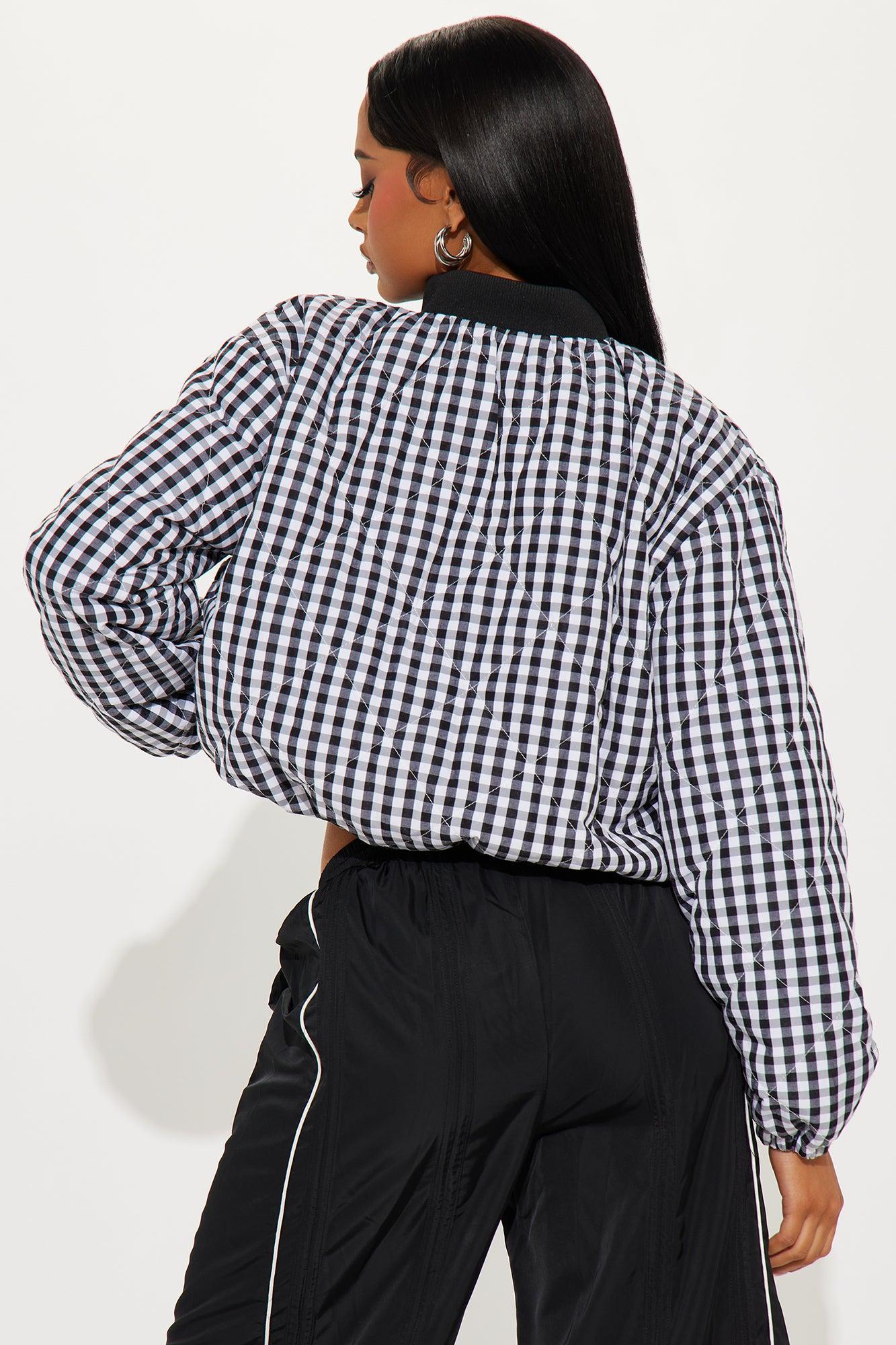 On The Way Quilted Gingham Jacket - Black/White Product Image