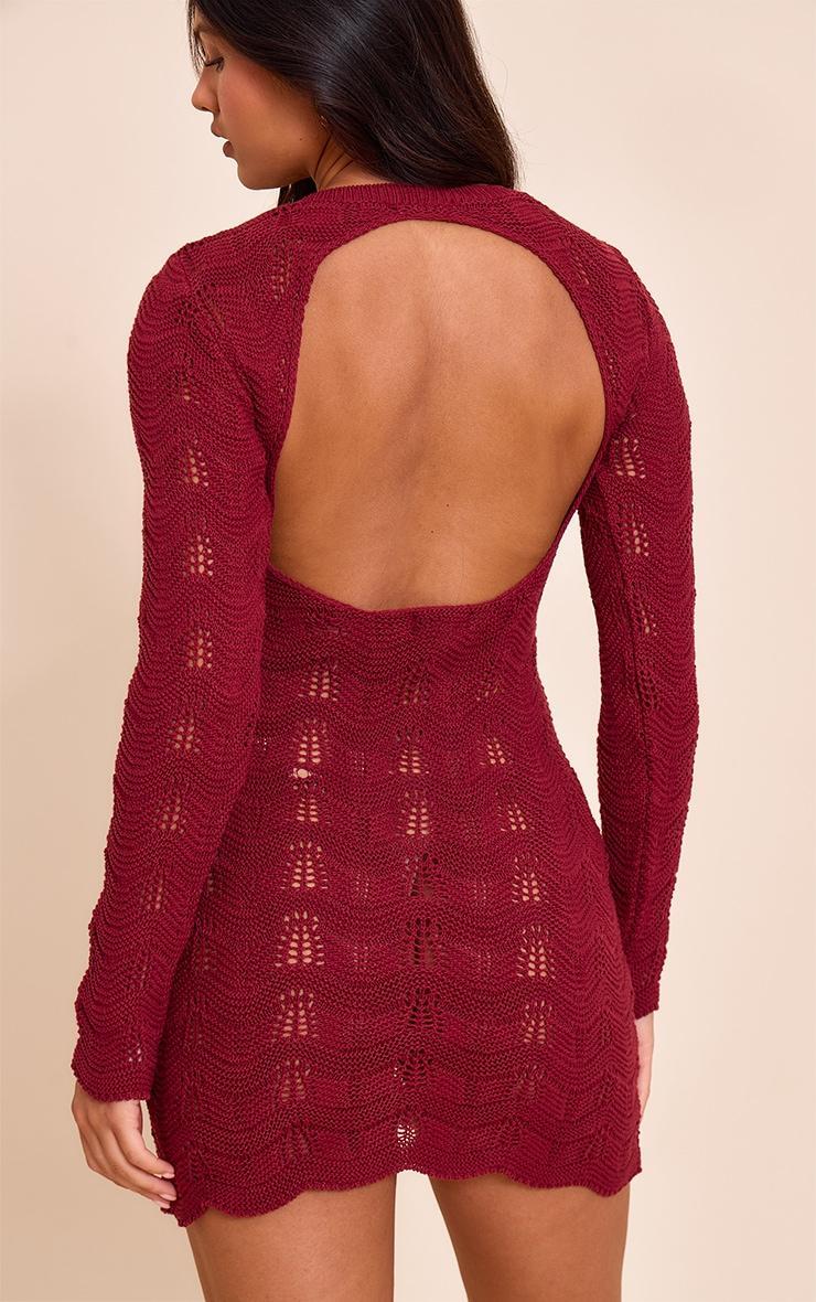 Wine Long Sleeve Backless Mini Dress Product Image