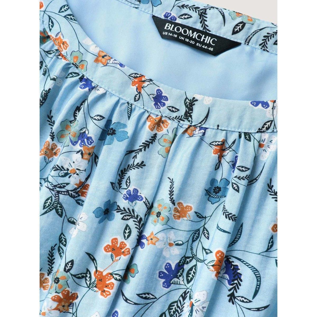 Plus Size Floral Print Halter Neck Tiered Midi Dress Stone Women Halter neck Sleeveless Curvy BloomChic 14-16/1X Product Image