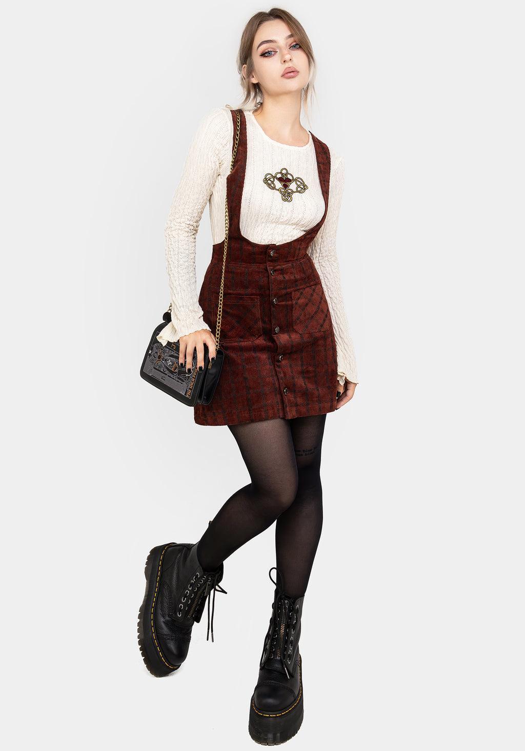 Terracotta Check Cord Mini Pinafore Skirt Product Image
