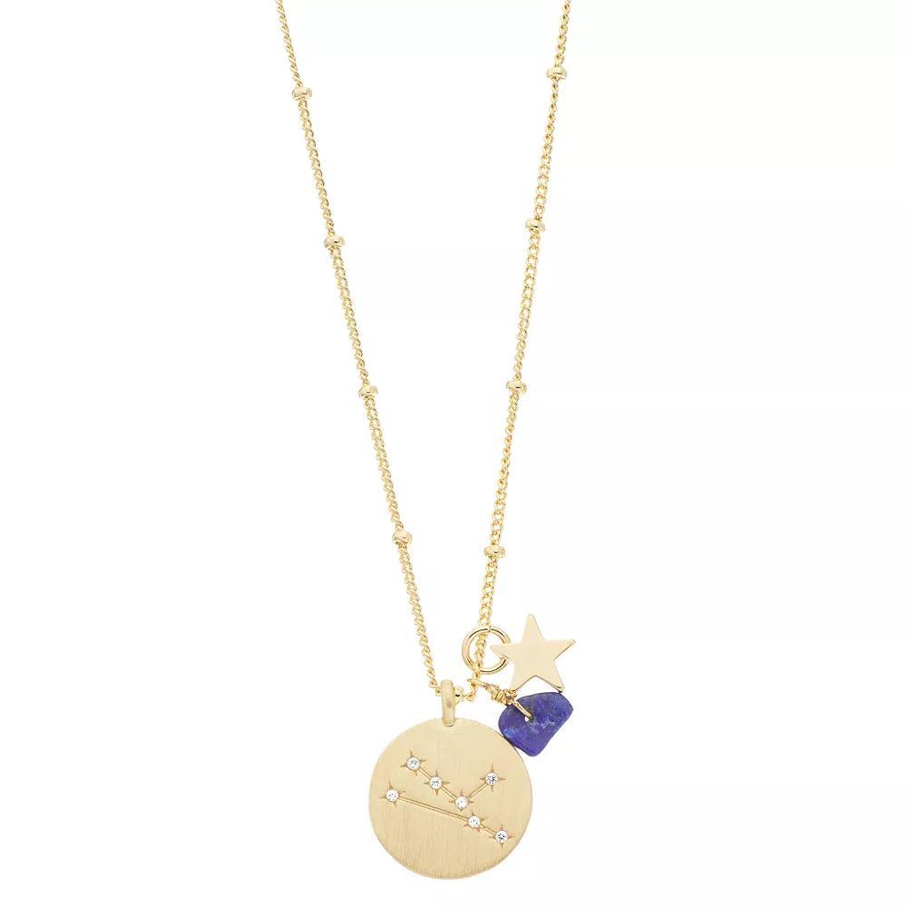 City Luxe Gold Tone Horoscope Cubic Zirconia Disk and Simulated Gemstone Charm Necklace, Women's, Gold Tone Taurus Product Image