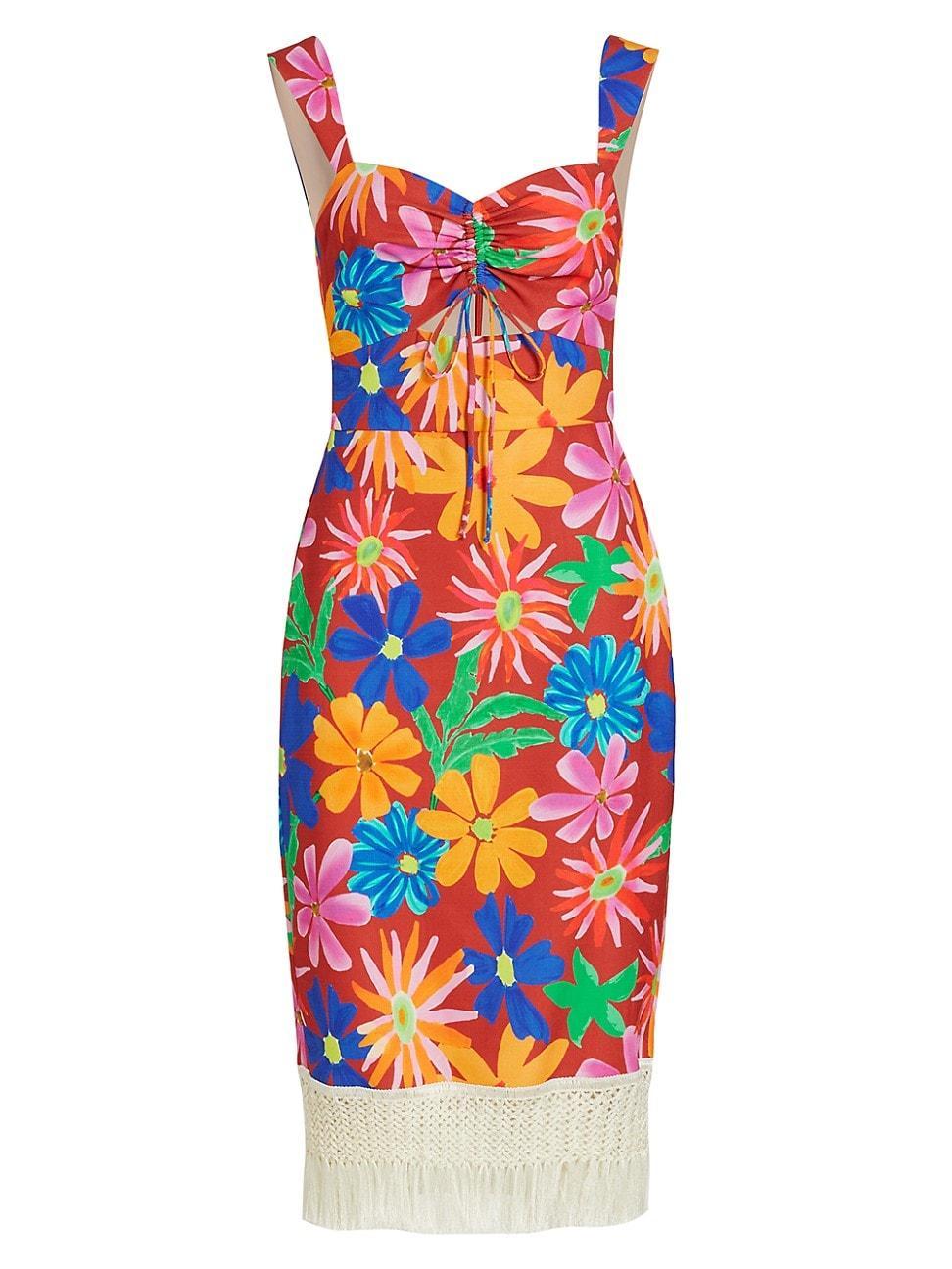 Womens Aster Fringe Trim Midi-Dress Size 0 Product Image
