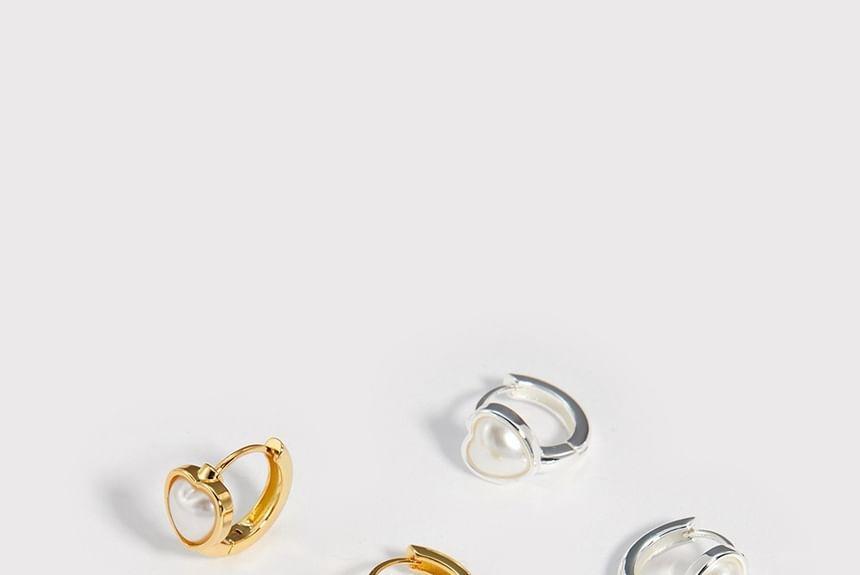 Heart Faux Pearl Sterling Silver Huggie Earring Product Image