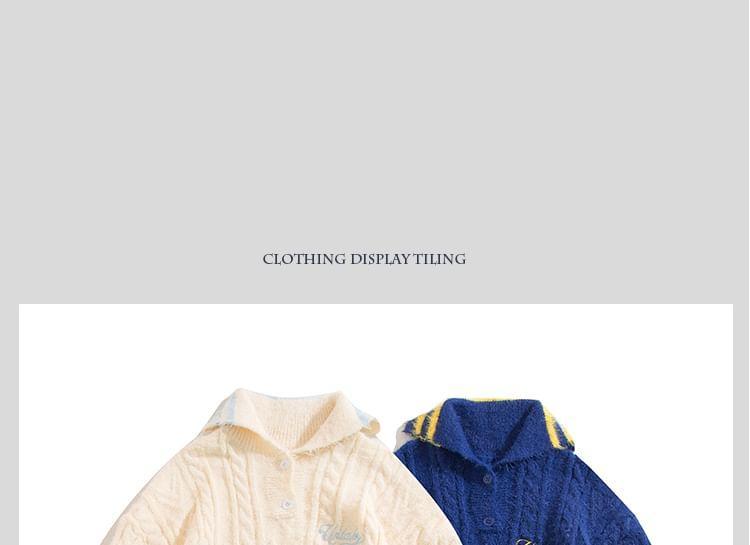Half Buttoned High Neck Cable Knit Sweater Product Image