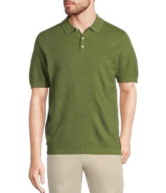 Murano Solid Textured Short Sleeve Knit Polo Sweater Product Image