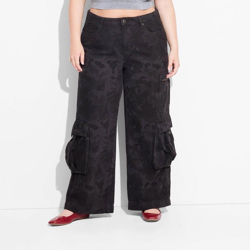 Women's Mid-Rise Wide Leg Cargo Baggy Pants - Wild Fable™ Product Image
