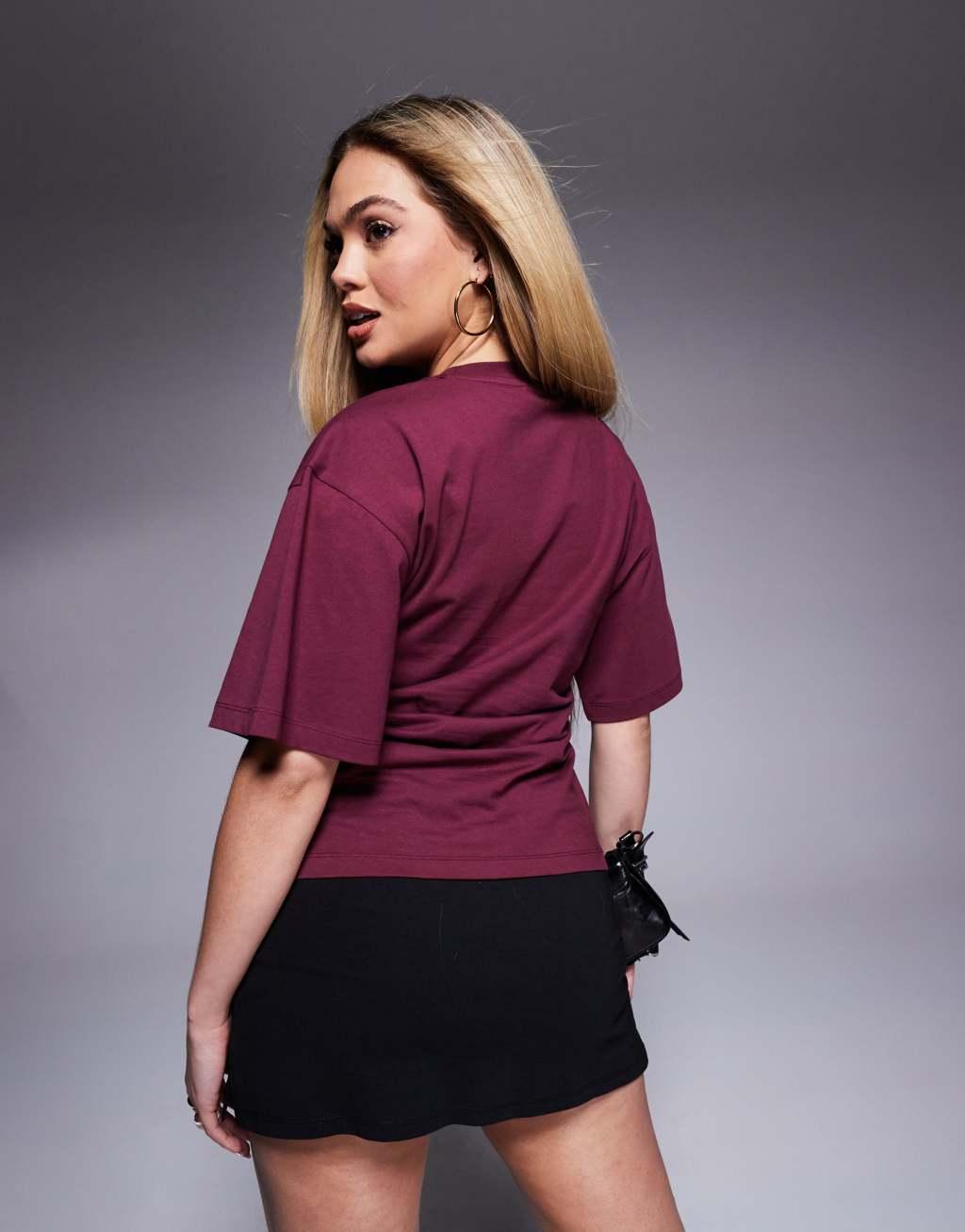 ASOS DESIGN corset T-shirt with split front in burgundy Product Image