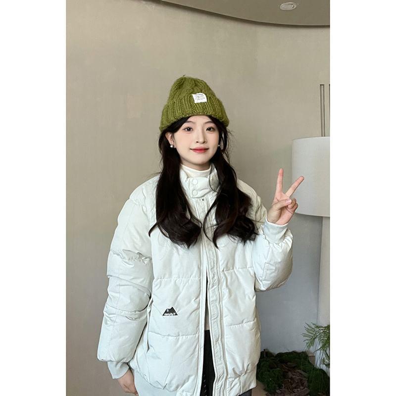 Stand Collar Plain Zip-Up Puffer Jacket Product Image